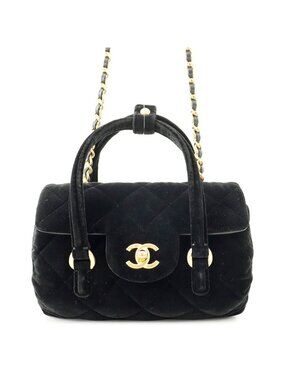Chanel Chain Shoulder Bag Mini Flap CC Logo Quilted Velvet Black